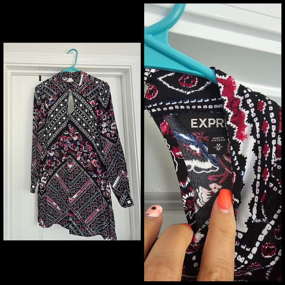 Express Black and Red Geometric Dress